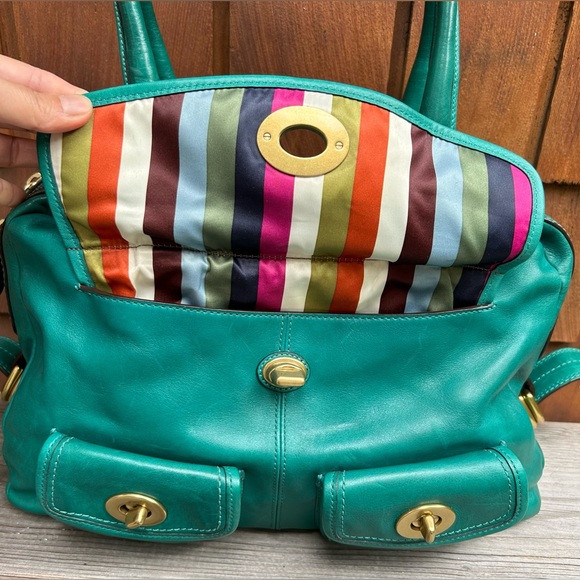 Coach Bleecker Street Limited Edition Legacy Peyton Leather Satchel Teal Green - Picture 4 of 11